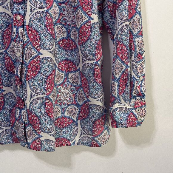 Talbots Blouse‎ Top L Petite Garden Medallion Button Front Long Sleeve Thin NEW - Picture 2 of 12